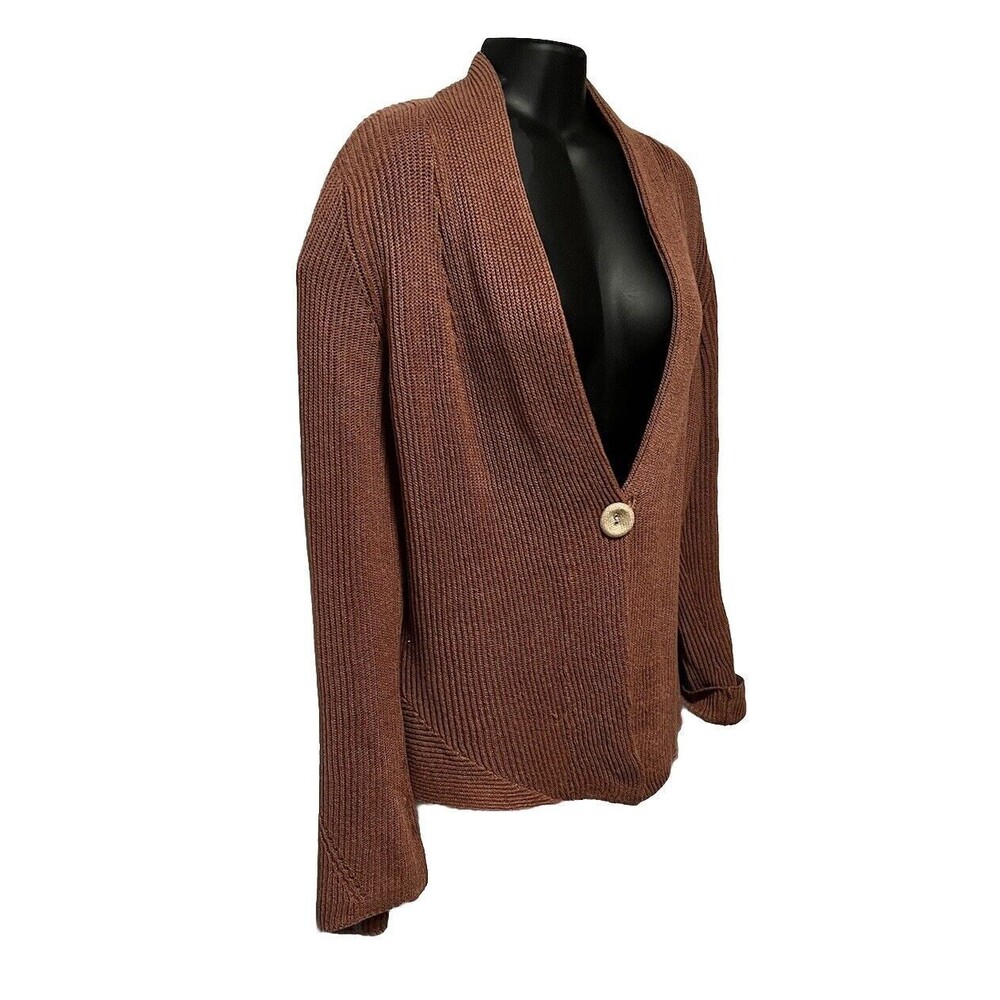 BRUNELLO CUCINELLI Sweater Linen Brown Cardigan Long Sleeve Brown Button XL